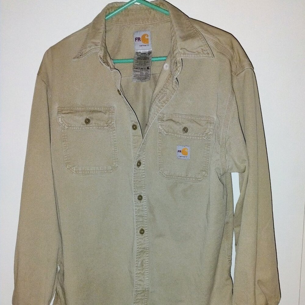 Men's Carhartt Tan Long Sleeve Work Shirt Size L
